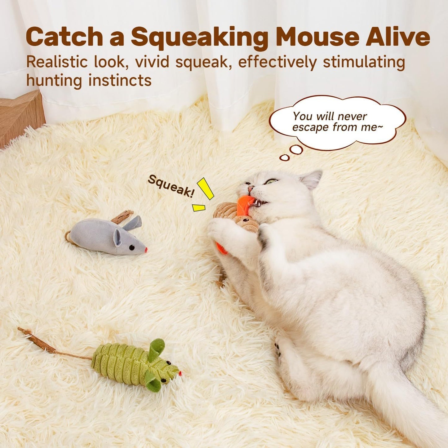 Potaroma Squeak Catnip Mice Toy – Interactive Chew & Play